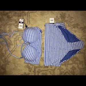 High-waisted blue/white checkered bikini